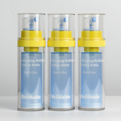 Fabricantes Botella de PET de pared doble Botella de bomba sin aire de 30 ml de mantenimiento fresco recargable