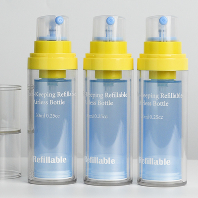 Fabricantes Botella de PET de pared doble Botella de bomba sin aire de 30 ml de mantenimiento fresco recargable